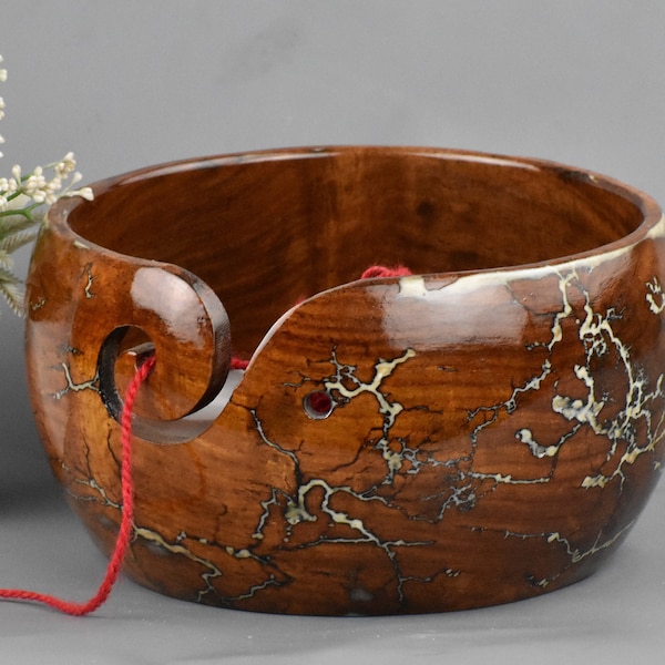 Rosewood yarn bowl | wooden yarn bowl for knitting and crocheting | handmade yarn bowl | resin yarn bowl |  Lichtenberg Yarn Bowl