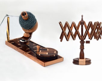 Wooden Yarn Winder and Yarn Swift Umbrella Hand Operated Ball Winder Handmade Skein Winder & Yarn Swift Table top Good Combination (Large