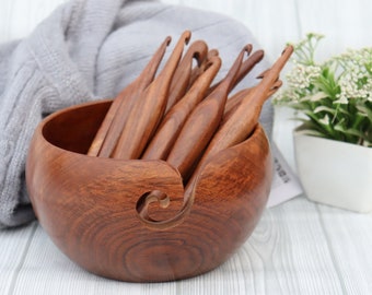 Handmade Wooden Crochet Hooks Set of 13 Set 3.5mm to 16mm and Crochet Hooks Organizer Storage Various Sizes hooks Engraved with Sizes