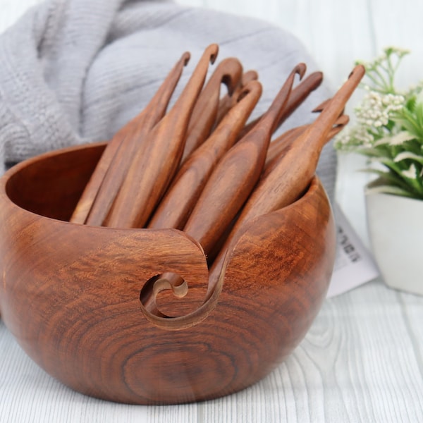 Handmade Wooden Crochet Hooks Set of 13 Set 3.5mm to 16mm and Crochet Hooks Organizer Storage Various Sizes hooks Engraved with Sizes