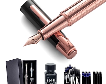 Vandro Luxury Fountain Pen Set - Smooth Writing Rose Gold Pen For Women - Includes Gift Box, Ink Bottle, Ink Converter & 10 Ink Cartridges