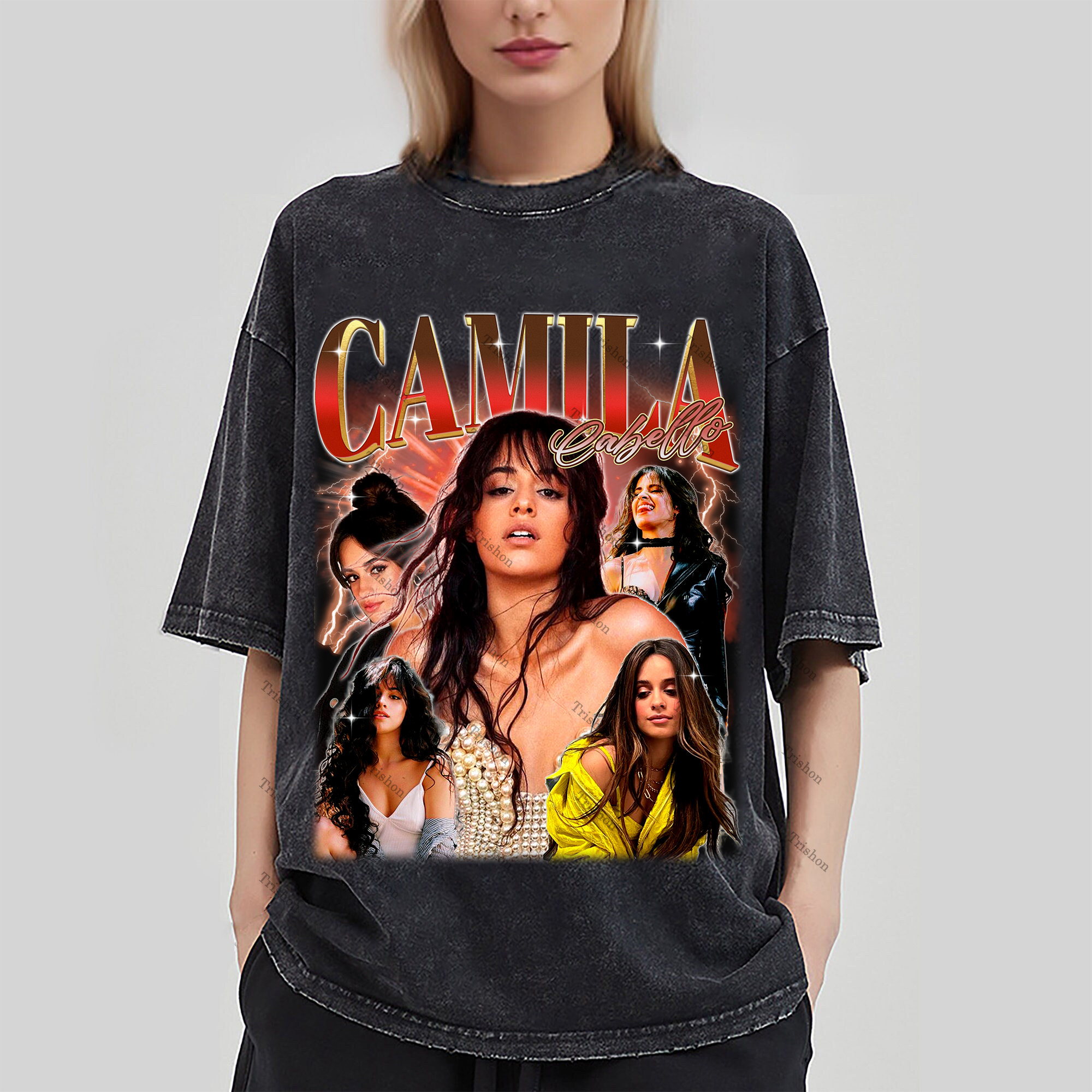 Camila Cabello Vintage Washed T-shirt, Pop Singer Homage Graphic Mineral Wash T-shirt