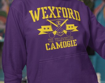 Wexford Camogie Shield with Crossed Hurls Hoodie - IRL - Gaelic Games - Adult Sizes