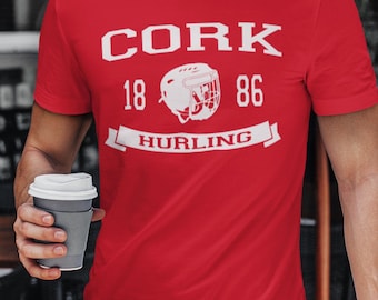 Cork Hurling T-Shirt - IRL - Gaelic Games - Featuring Helmet Design - Adult Sizes