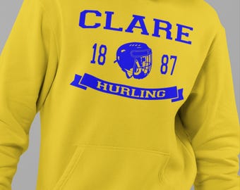 Clare Hurling Hoodie - IRL - Gaelic Games - Featuring Helmet Design - Adult Sizes