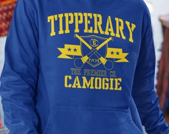 Tipperary Camogie Shield with Crossed Hurls Hoodie - IRL - Gaelic Games - Adult Sizes