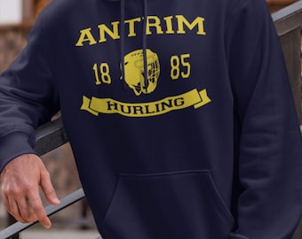 Antrim Hurling Hoodie - IRL - Gaelic Games - Featuring Helmet Design - Adult Sizes