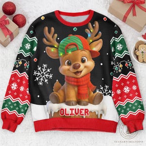 Suéter navideño feo personalizado de reno para bebé, camiseta infantil para regalo de invierno, regalo de Navidad para familias.