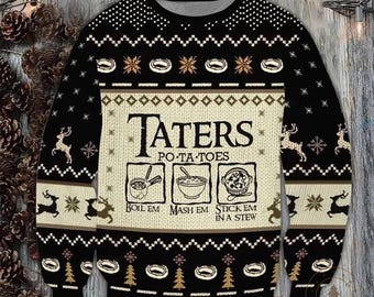 Taters Potatoes Ugly Christmas Sweater, Movie Fans Holiday Gift, Festive Ugly Sweatshirt, Xmas Potato Sweater, Unique Christmas Gift