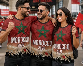 Maglia da calcio personalizzata del Marocco per i Mondiali 2026, con nome e numero personalizzati, ideale come regalo per tifosi unisex.