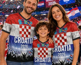 Maglia da calcio personalizzata della Croazia per i Mondiali 2026, con nome e numero personalizzati per uomo, donna e bambino, ideale come regalo per i tifosi della Croazia.