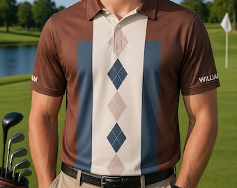 Golf Argyle Muster Poloshirt, Vintage Style Custom Golf Shirt für Männer, Golf-Liebhaber Geschenk, Retro Golfer Polo