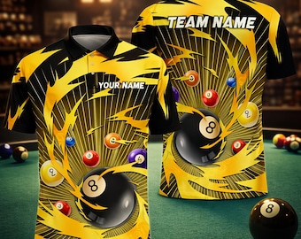 Personalisierte Name Billard Tornado werfen 3D-Polo-Shirt, Mehrfarbige Optionen T-Shirt mit Kragen, Unisex Pool Player League Geschenk