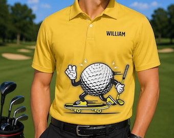 Polo de golf con nombre personalizado y diseño de patinador, camiseta de golf personalizada para hombre, papá, regalo divertido para amantes del golf.