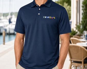 Personalized Nautical Flag Polo Shirt, Custom Name Maritime Signal Flags Shirt, Sailing Boating Gift for Men, Dad, Husband, Sailor