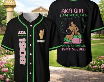 Personalized AKA Girl Baseball Jersey Shirt, Custom Name Black Button Up, Greek Sorority Game Day Outfit Gift