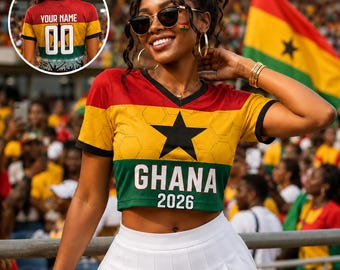 Custom Ghana Crop Top Soccer Jersey 2026, Personalized Name Number World Cup Shirt for Women, Game Day Fan Gift
