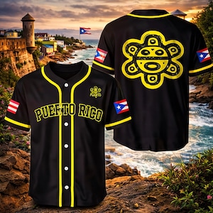 Taino Sun Puerto Rico Personalized Baseball Jersey, Custom Name Button Down Shirt, Unisex Boricua Baseball Top, PR Pride Gift