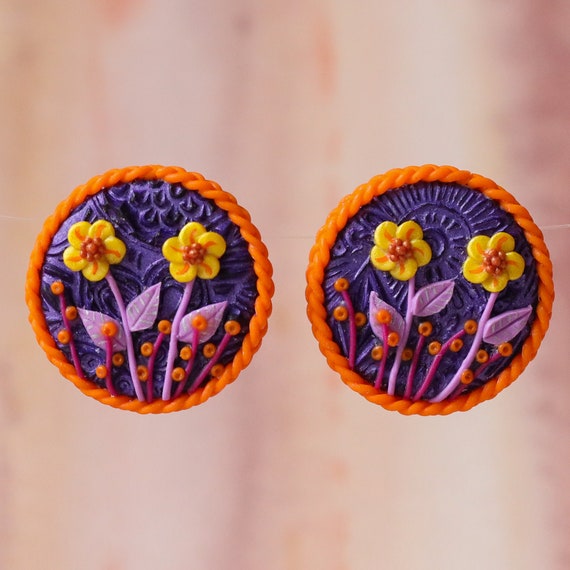 Floral earrings, handcrafted unique piece, polymer clay silver earrings, IlQuartoReame earrings, elegant bijoux made in Italy, birthday gift