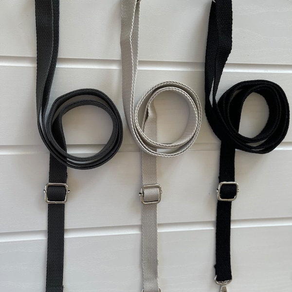 Cotton canvas replacement strap, adjustable 85cm - 160cm, 2 cm wide, silver fittings in three colours - grey, taupe (off white) and black