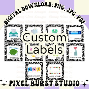 Custom teacher classroom labels in black composition design w.thin font| teachers |digital download |png| pdf| jpg|ready to download & print