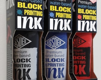 3 packs block printing inks for lino - 100ml black, red and blue - water based - Essdee