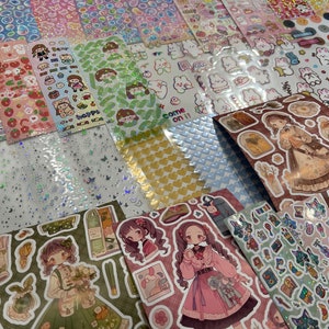 Random Sticker Sheets Grab Bag: Random Kawaii Sticker Sheet Grab Bag | Kawaii Scrapbook Junk Journaling, Choose Number of Sheets you’d like