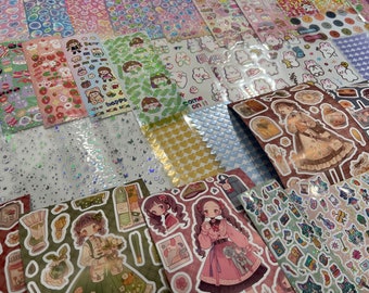 Random Sticker Sheets Grab Bag: Random Kawaii Sticker Sheet Grab Bag | Kawaii Scrapbook Junk Journaling, Choose Number of Sheets you’d like