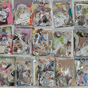 80+ items: Eclectic Ephemera Random Stationary Bag | Scrapbook Pattern Paper, Postcards, Stickers, Washi Tape | Junk Journaling Pen Pal Kit
