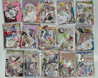 80+ items: Eclectic Random Stationary Grab Bag | Scrapbook Pattern Paper, Postcards, Stickers, Washi tape | Junk Journaling Pen Pal Kit