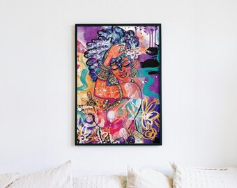 Vibrant Afro Goddess Art Print: Black Woman Portrait (PDF Download)