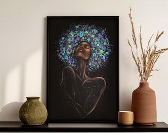 Celestial Afro Art Print: Black Woman, Star Constellation (PDF Download)