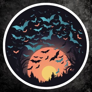 Moonlit Bat Sky Vinyl Sticker - Enchanting Dusk Nature Scene Decal for Laptops, Notebooks, Cars & More"