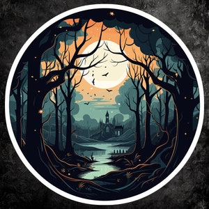 Enchanted Forest Night Sticker: Mystical Vinyl Decal