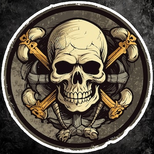 Pirate Skull and Bones Emblem Sticker - Nautical Macabre Decal for Laptop, Car, Notebook