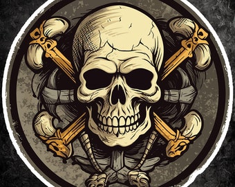 Pegatina con emblema de calavera y huesos piratas - Calcomanía náutica macabra para portátil, coche, cuaderno