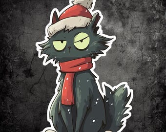 Pegatina de gato gruñón de Navidad: Mal humor navideño (vinilo, duradero)