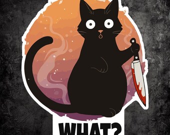 Funny Black Cat Sticker - Creepy Cute Halloween Vinyl Decal