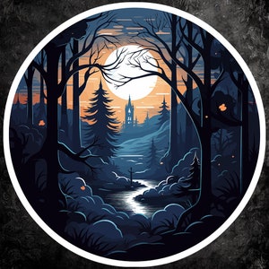 Enchanted Forest Night Sticker: Mystical Vinyl Decal