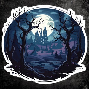 Nighttime Enchanted Forest Sticker - Whimsical Vinyl Decal for Laptops, Water Bottles, Notebooks, and More