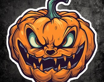 Scary Jack-O-Lantern Sticker: Halloween Pumpkin Decal