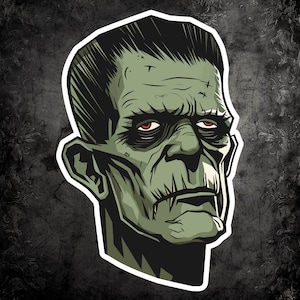Classic Frankenstein Monster - Vintage Horror Sticker, Gothic Halloween Design