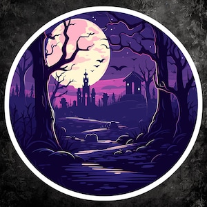Nighttime Graveyard Sticker: Dark Vinyl Decal - Waterproof and Durable