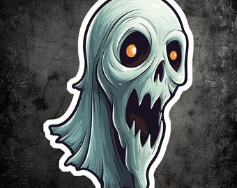 Naklejka z twarzą ducha na Halloween, zabawny, upiorny wzór (naklejka winylowa)