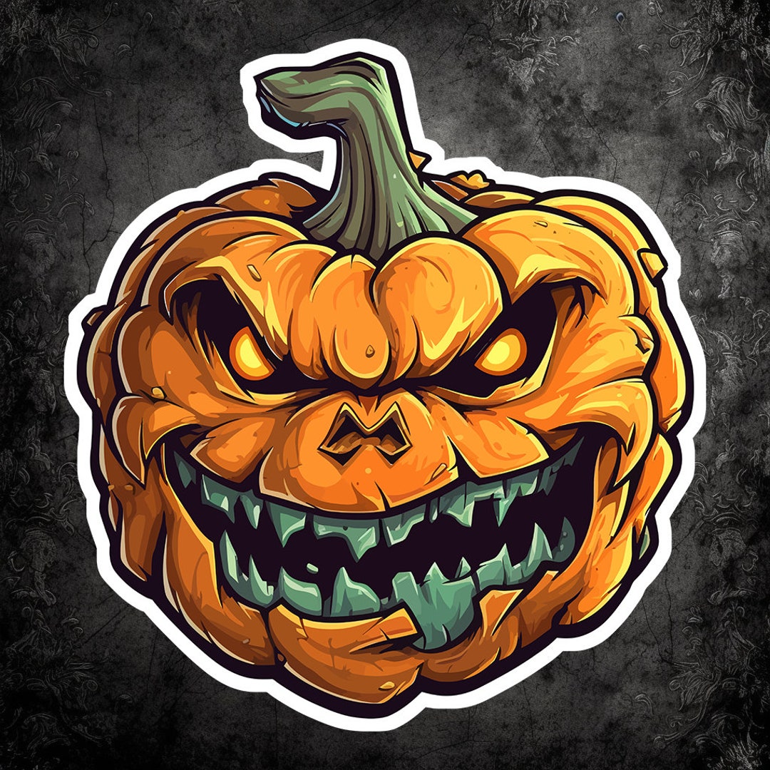 Glowing Terror Pumpkin Sticker - Spine-chilling Jack O' Lantern Decal ...