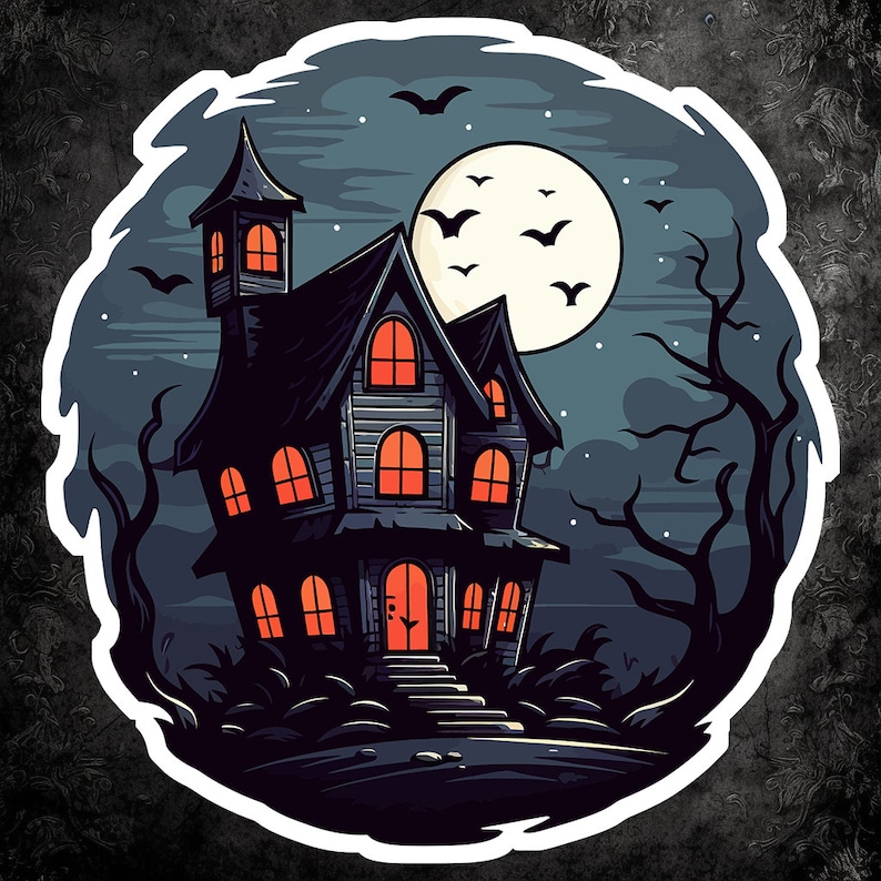 Halloween Haunted House Sticker - Eerie Vinyl Decal for Laptops, Water ...