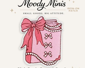 Pink Book, Bows & Pearls Embroidered Patch