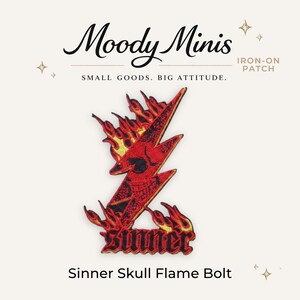 Sinner Skull Flame Bolt Embroidered Patch