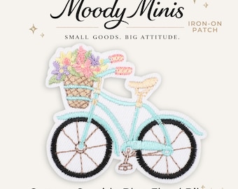 Cottage Seaside Blue Floral Bike Embroidered Patch