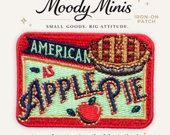 Parche bordado con la etiqueta "American As Apple Pie"